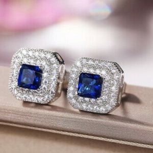 New Sterling silver Square Diamond Stud Earrings